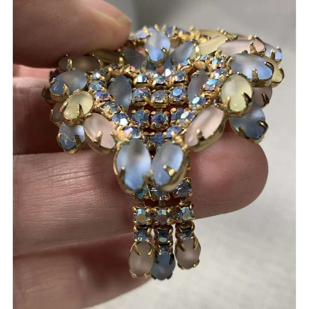 Vintage Brooch Frosted Pastel Navette AB Rhinestones Statement Layered